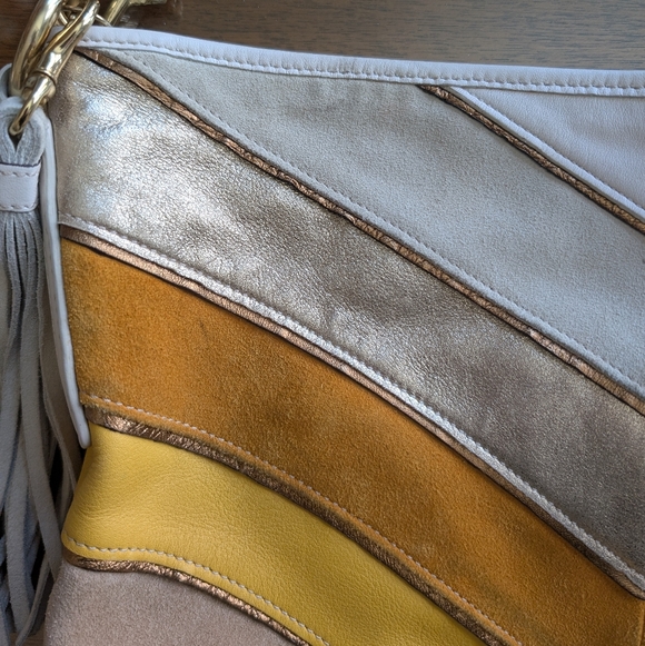 Coach Vintage Soho Limited Edition Chevron Leather Suede Hobo Bag Yellow White - Picture 8 of 14